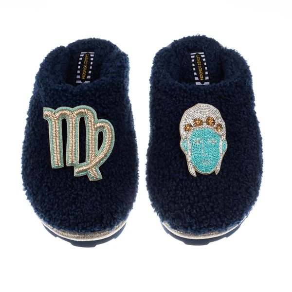 Laines London Teddy Closed Toe Slippers With Virgo Star Sign Brooches