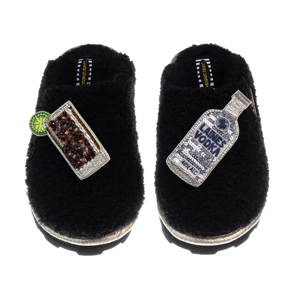 Laines London Teddy Closed Toe Slippers With Vodka & Coke Brooches