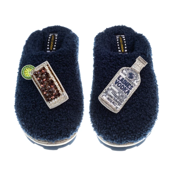 Laines London Teddy Closed Toe Slippers With Vodka & Coke Brooches