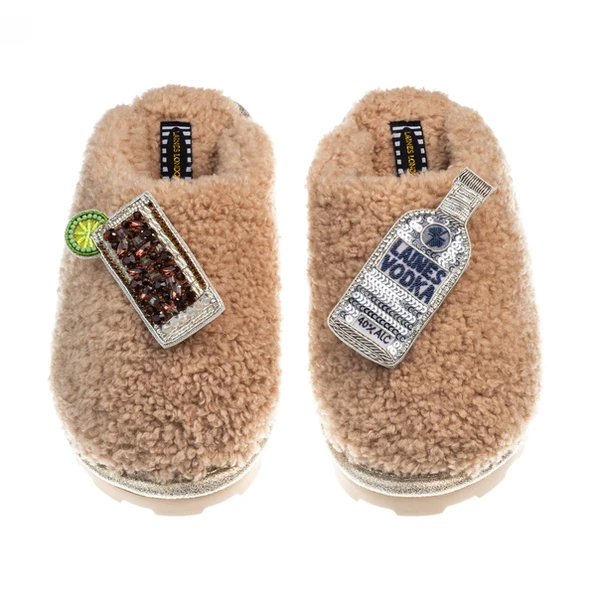 laines london Teddy Closed Toe Slippers With Vodka & Coke Brooches