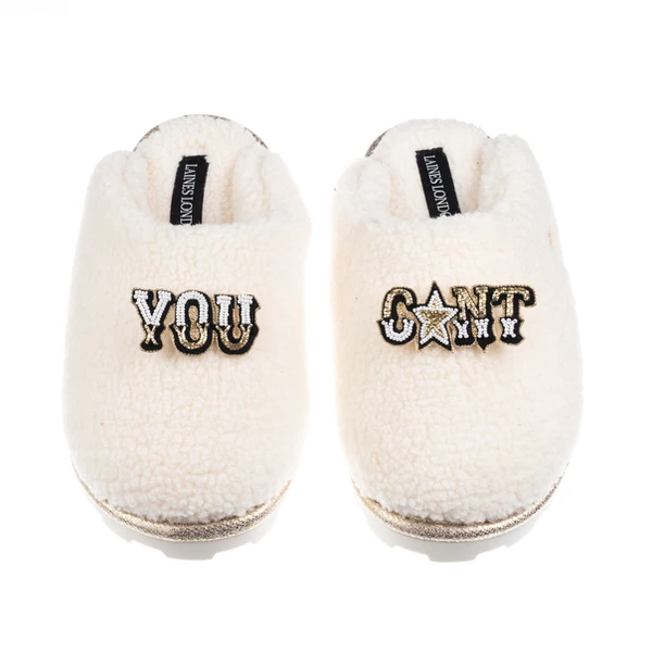 Laines London Teddy Closed Toe Slippers With You C*nt Brooches