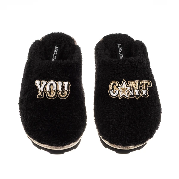 laines london Teddy Closed Toe Slippers With You C*nt Brooches