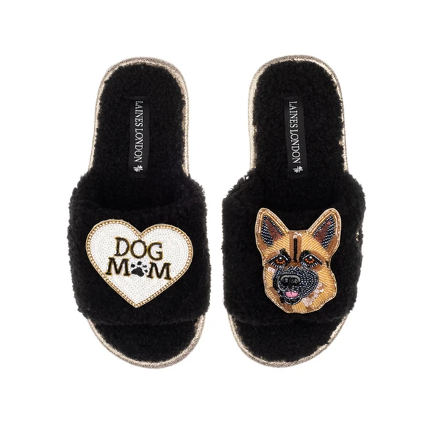laines london Teddy Towelling Sliders With Roxy The German Shepherd & Dog Mum/Mom Brooches