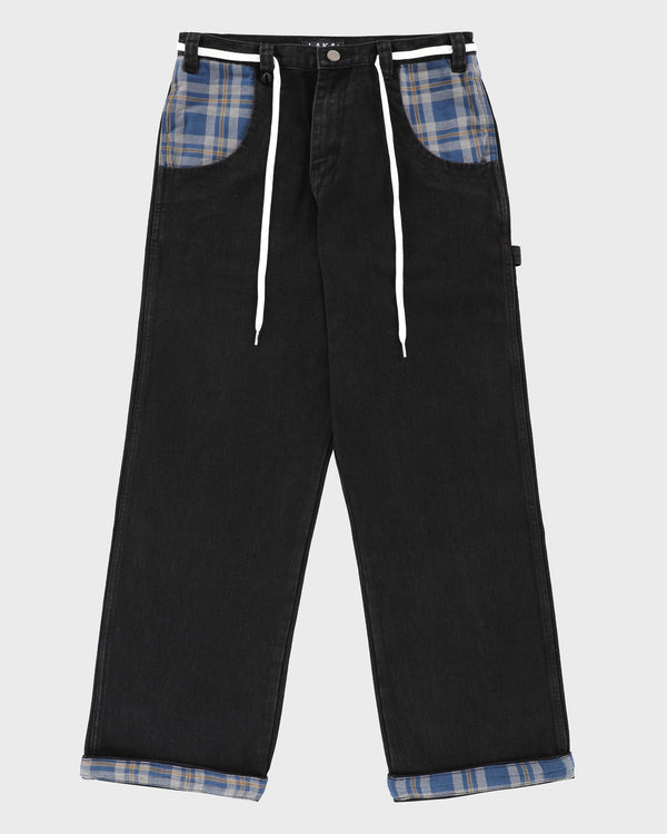 lakai Plaid Contrast Wide Leg Denims BLACK
