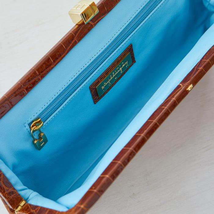 Lambertson Truex 182 Framed Clutch - Cognac Crocodile