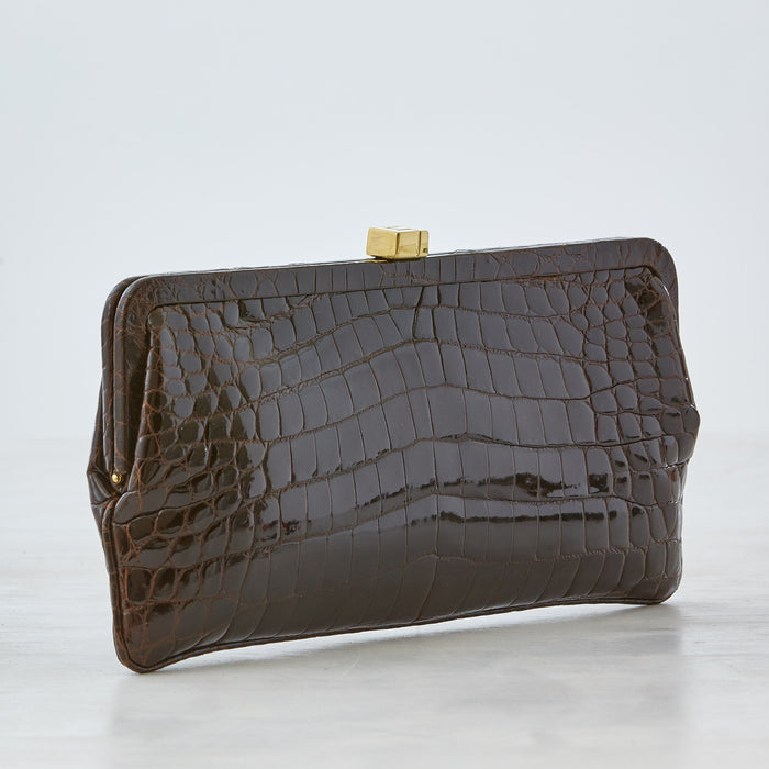 Lambertson Truex 182 Framed Clutch - Dark Brown Crocodile