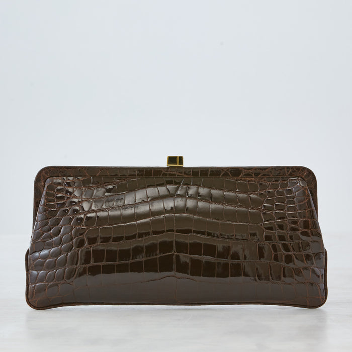 lambertson truex 182 Framed Clutch - Dark Brown Crocodile