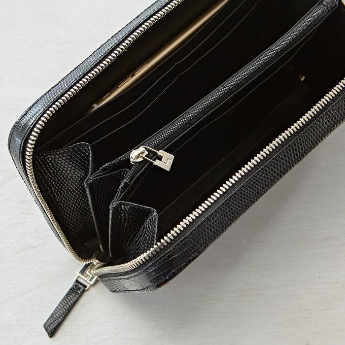 Lambertson Truex Finley Zip Clutch - Black Lizard Leather