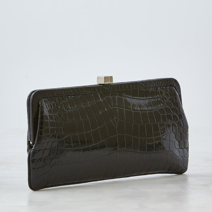 Lambertson Truex 182 Framed Clutch - Black Crocodile