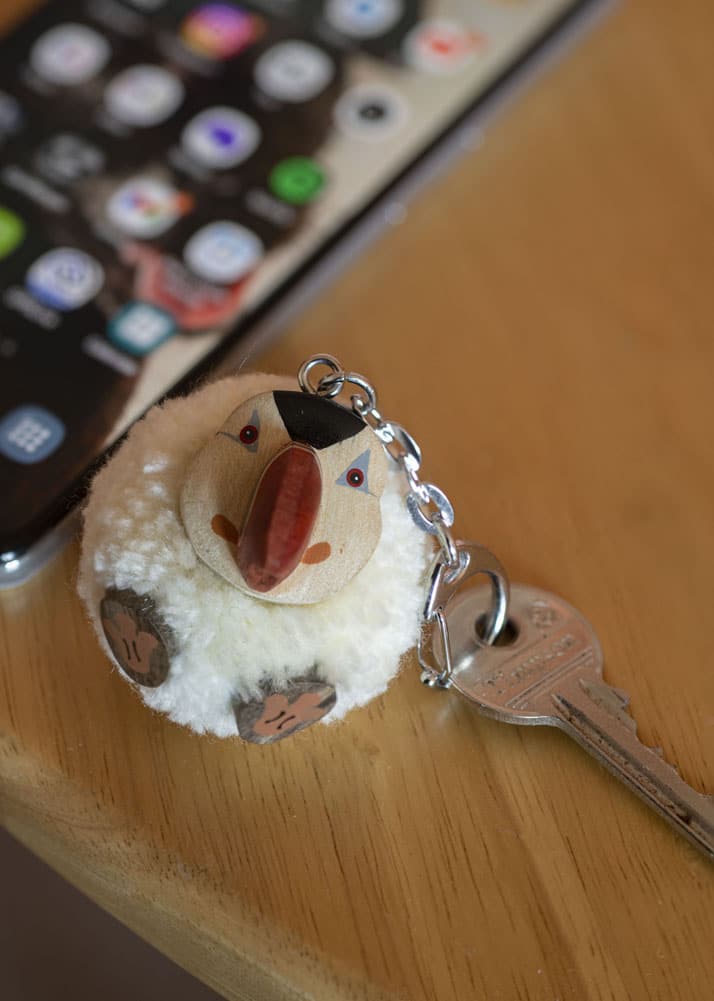 lambland A Pair of Hand Crafted Fluffy Pom Pom Puffin Keyrings