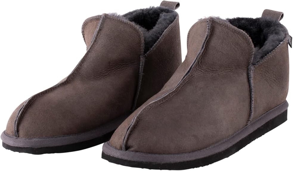 Lambland Annie – Sheepskin Bootie Slippers In Asphalt
