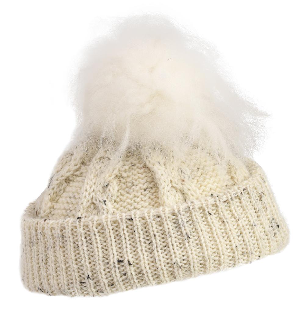 Lambland British Wool Aran Bobble Hat With Sheepskin