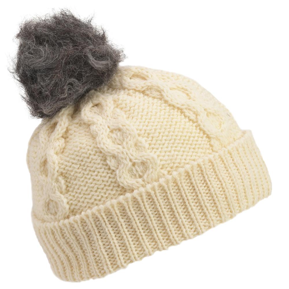Lambland British Wool Aran Bobble Hat With Sheepskin