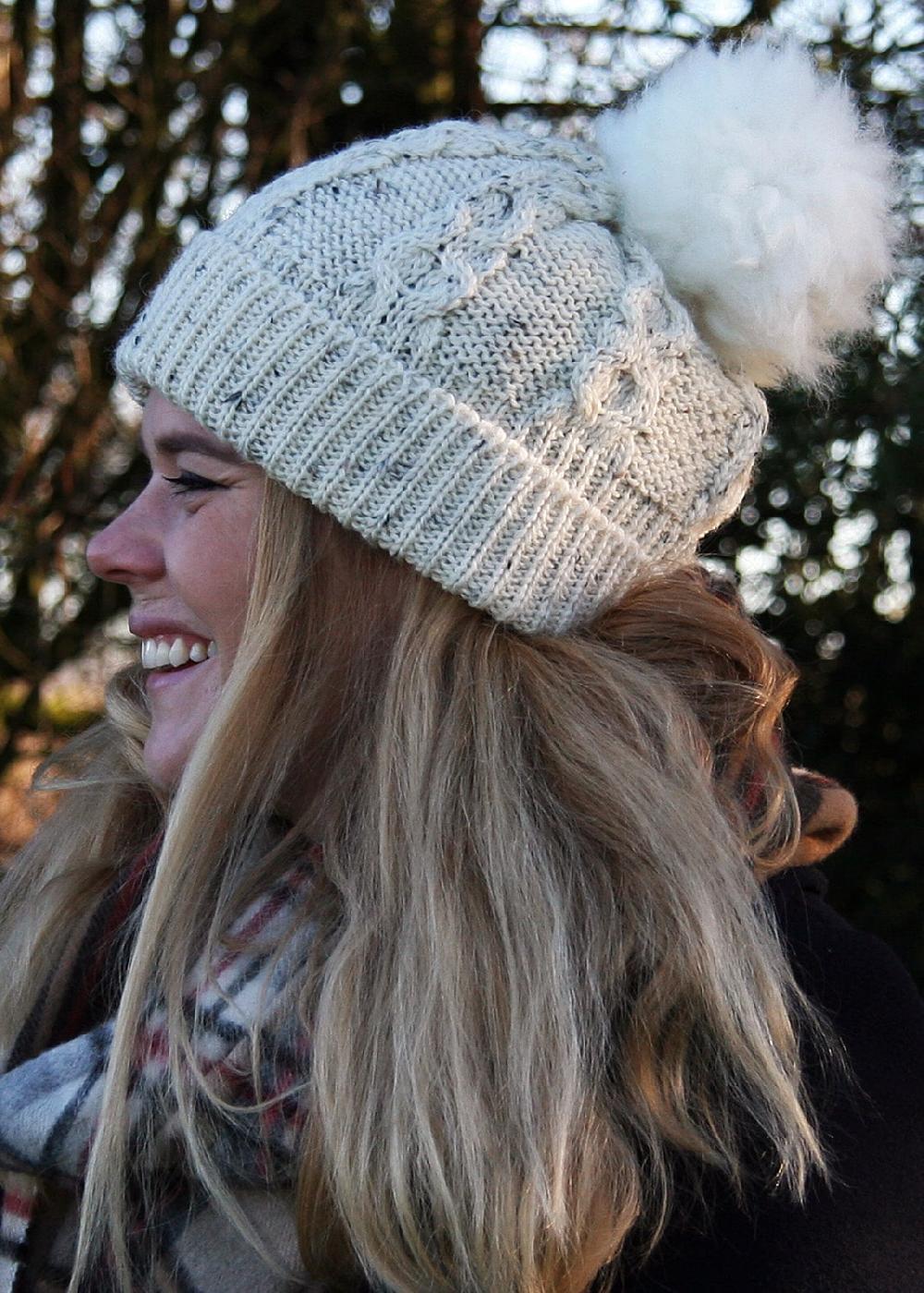 lambland British Wool Aran Bobble Hat with Sheepskin