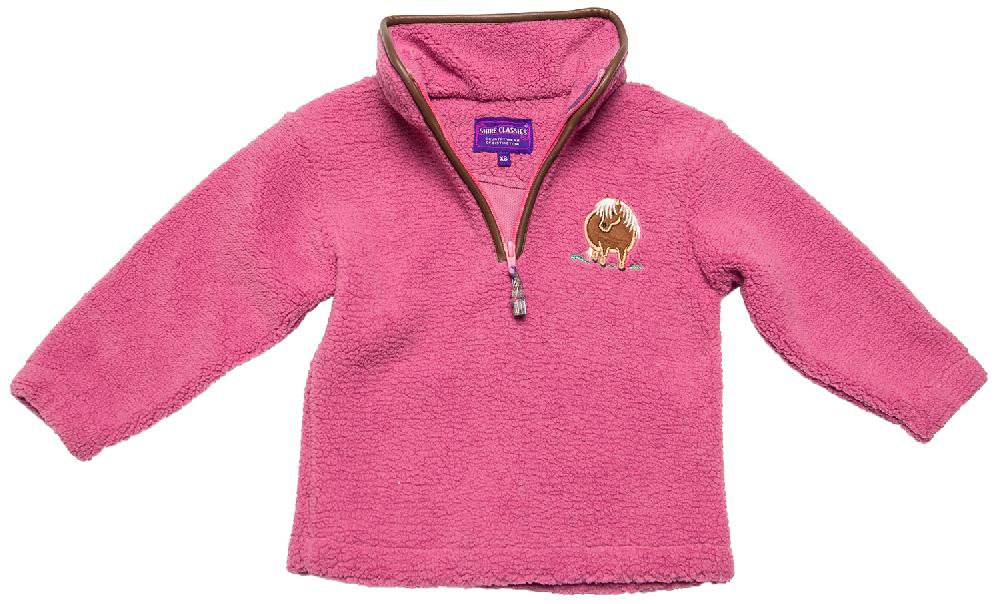 Lambland Children’s Quarter Zip Berber Fleece With Pony Embroidery – Fuschia