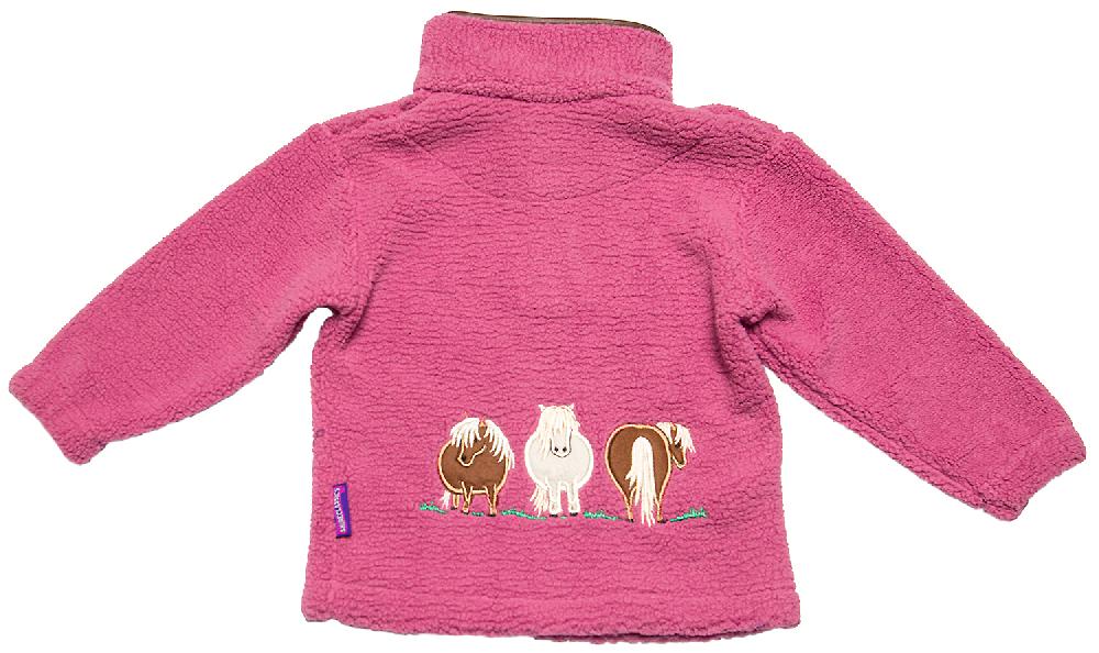 Lambland Children’s Quarter Zip Berber Fleece With Pony Embroidery – Fuschia