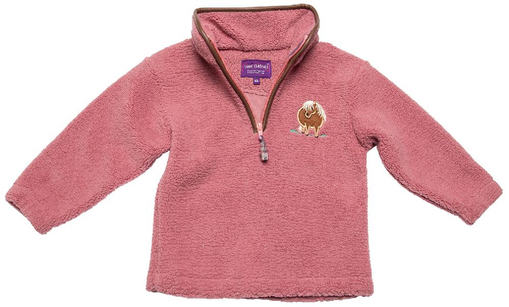 Lambland Children’s Quarter Zip Berber Fleece With Pony Embroidery – Pink