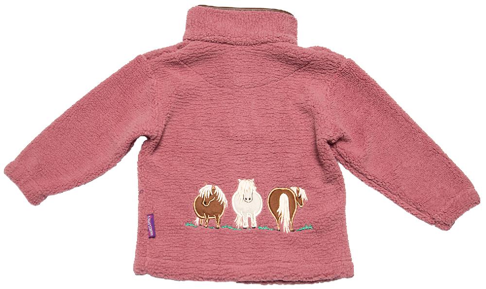 Lambland Children’s Quarter Zip Berber Fleece With Pony Embroidery – Pink