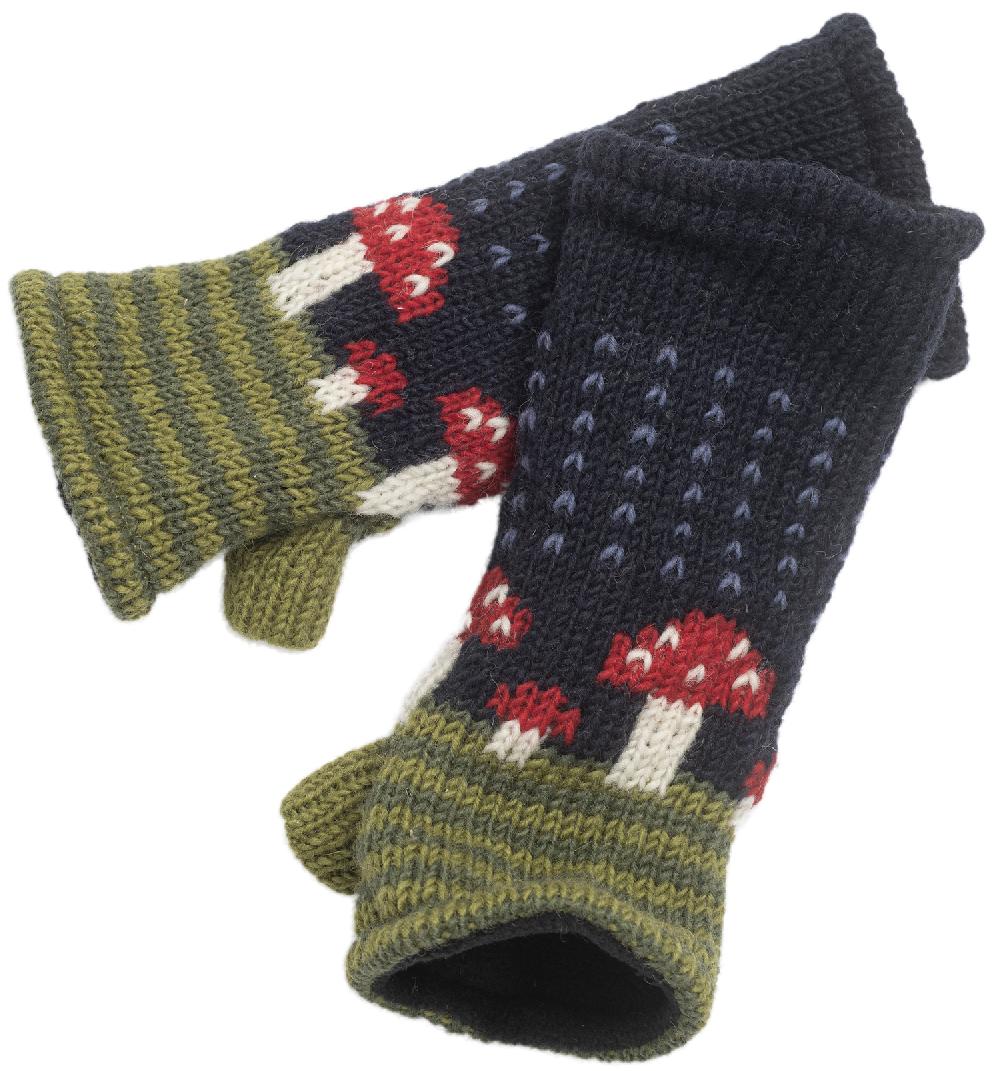 Lambland Chunky Knit Mushroom Fingerless Mittens – Midnight