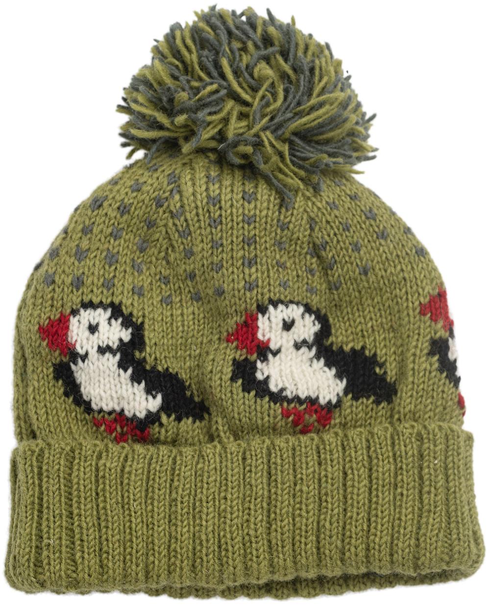 Lambland Chunky Knit Puffin Bobble Hat – Moorland Green