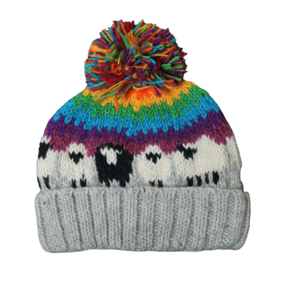 Lambland Chunky Knit Sheep Bobble Hat – Rainbow Multi