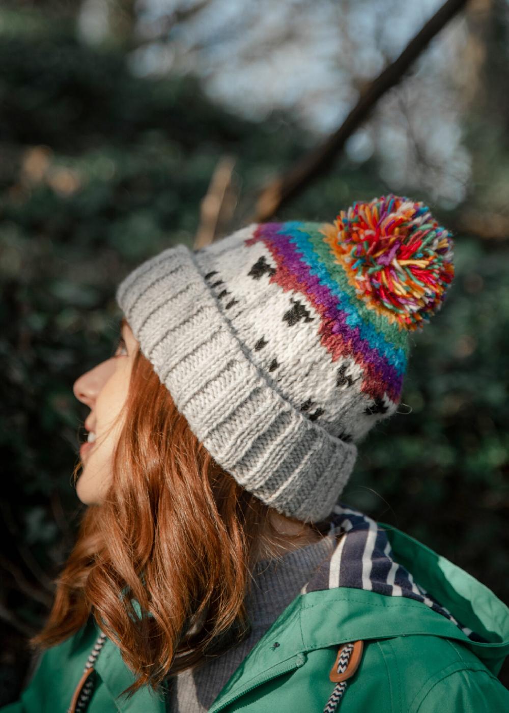 Lambland Chunky Knit Sheep Fingerless Mittens And Bobble Hat Set – Rainbow Multi