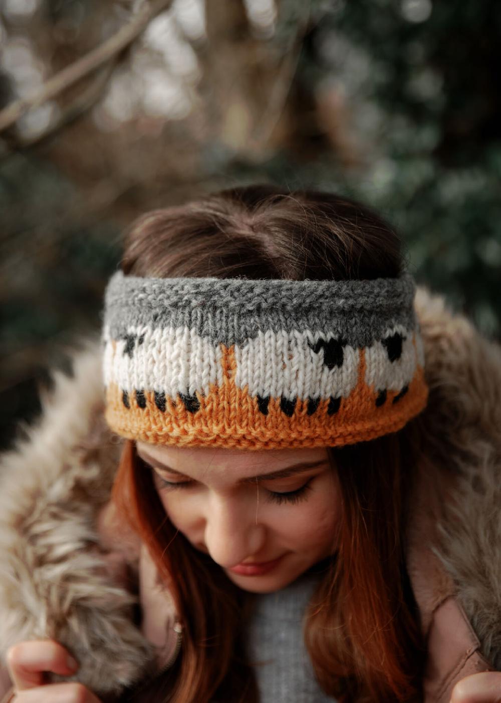 Lambland Chunky Knit Sheep Fingerless Mittens And Headband Set – Ochre