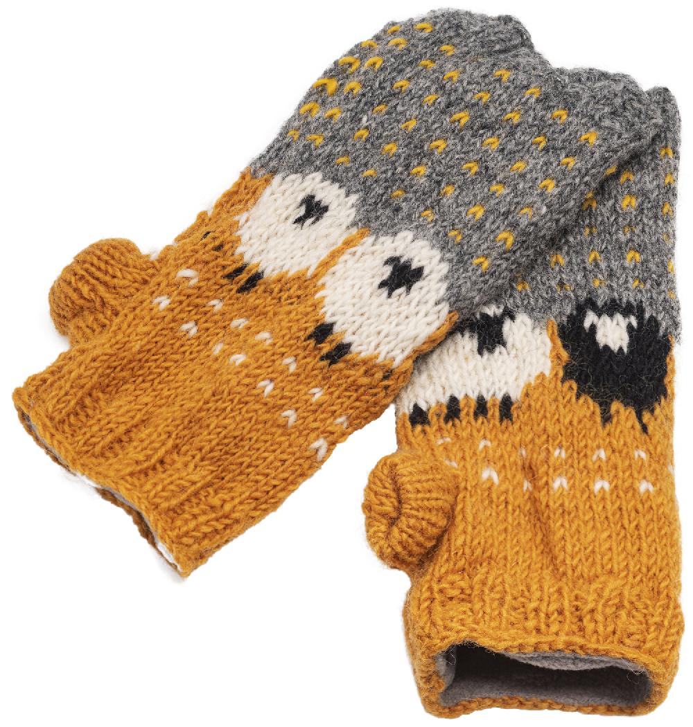 Lambland Chunky Knit Sheep Fingerless Mittens – Ochre