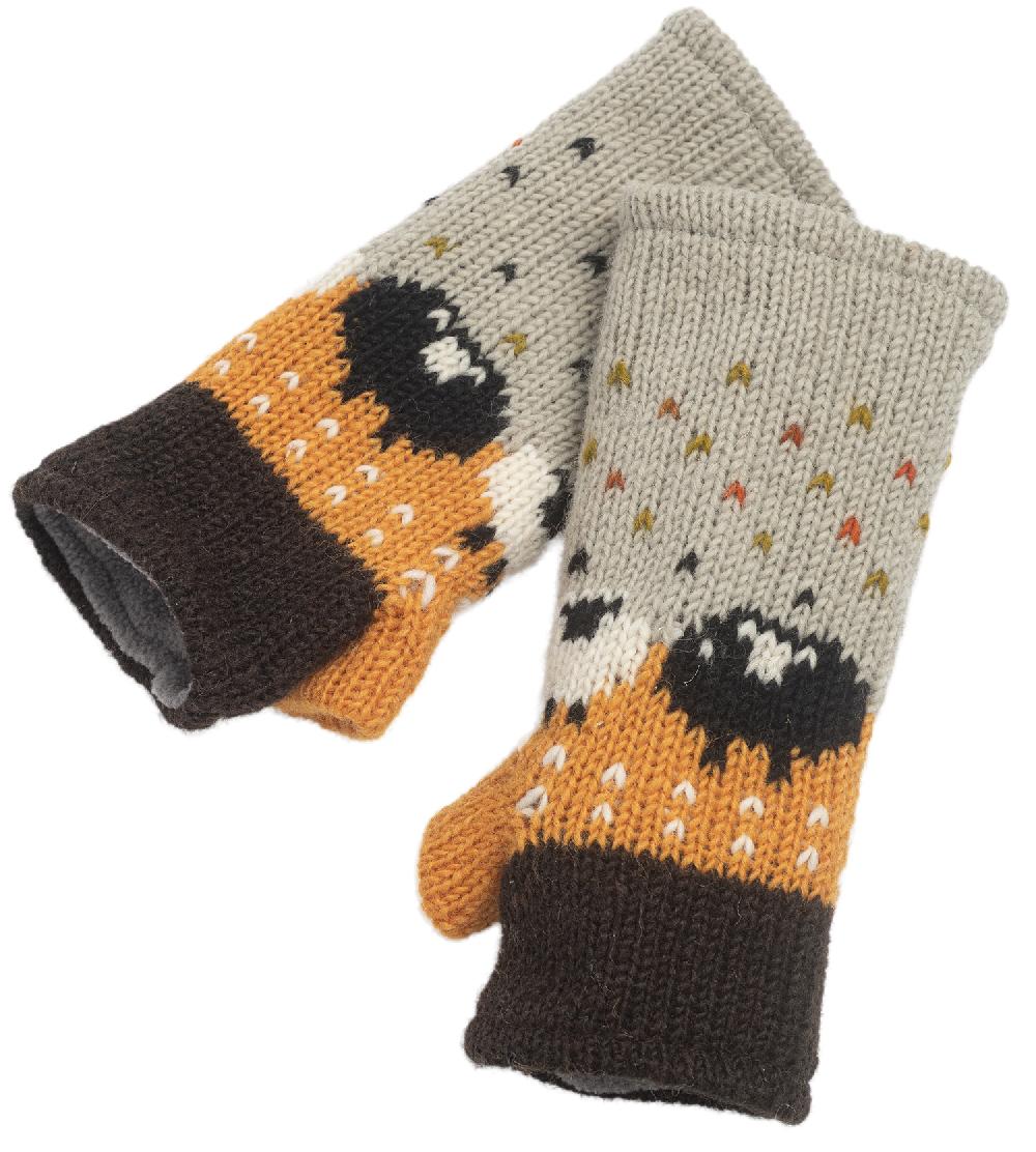 Lambland Chunky Knit Sheep Fingerless Mittens – Ochre Multi