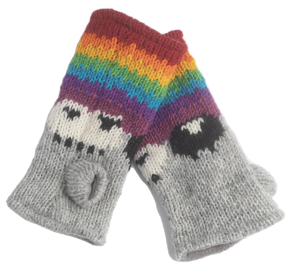 Lambland Chunky Knit Sheep Fingerless Mittens – Rainbow Multi