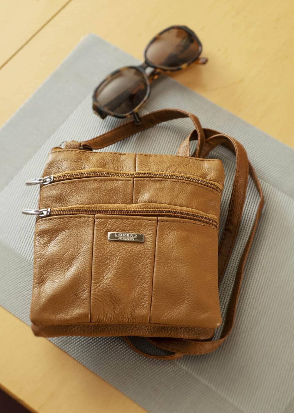 lambland Hardy Leather Small Multi Zip Dual Compartment Bag