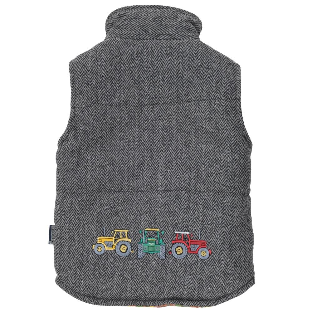 Lambland Kids’ Tweed Style Embroidered Tractor Gilet