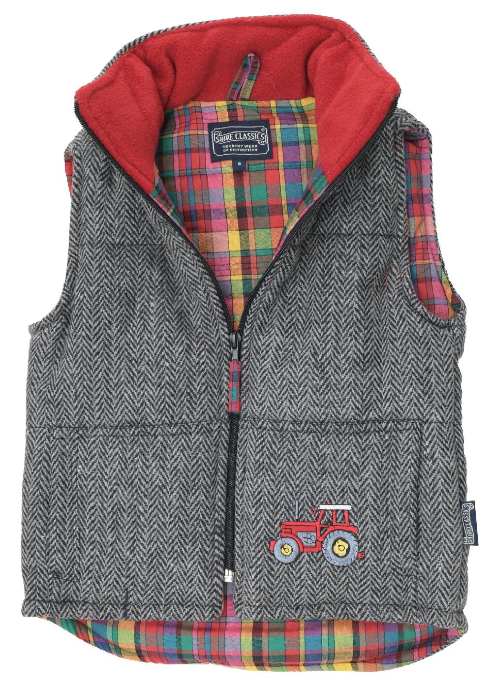 Lambland Kids’ Tweed Style Embroidered Tractor Gilet