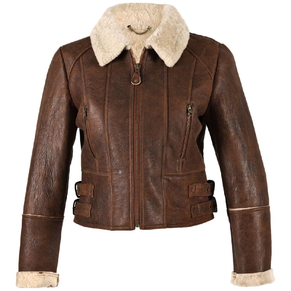 lambland Ladies Aviator Finished Sheepskin Lined Cropped Jacket
