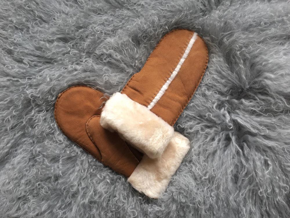 Lambland Ladies Genuine Sheepskin Mittens With Wool Out Trim