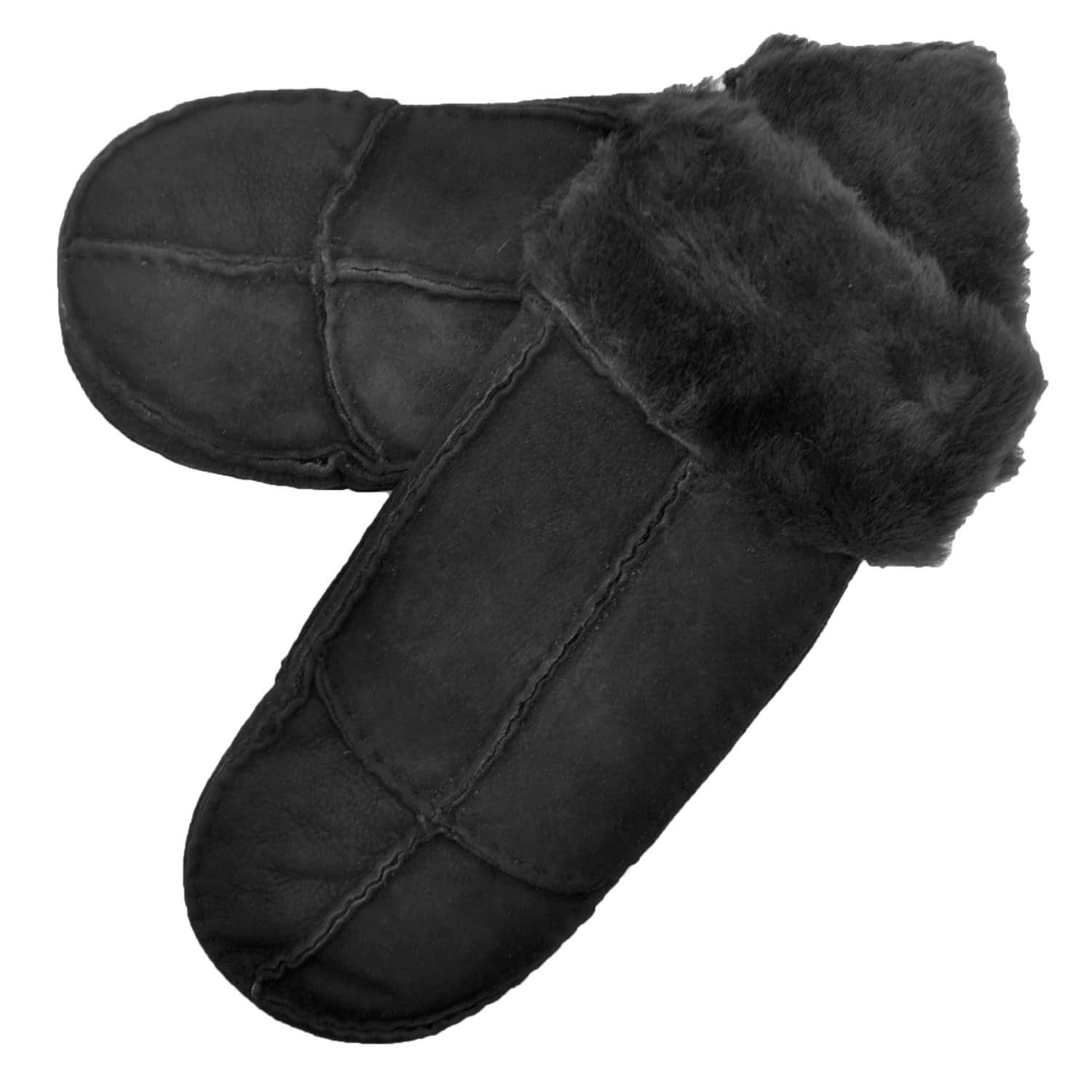 Lambland Ladies Genuine Sheepskin Panel Mittens With Rolling Cuff