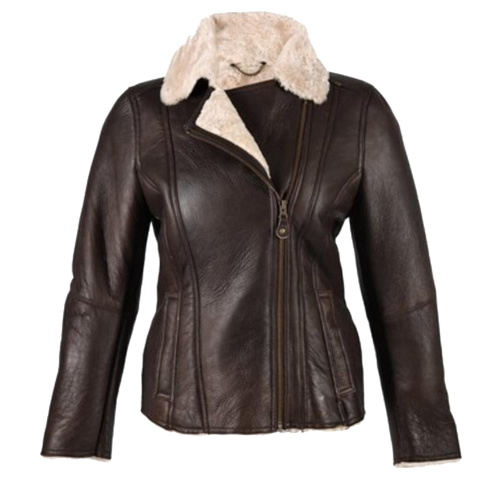 Lambland Ladies Luxury Leather And Sheepskin Jacket With Aviator Finish