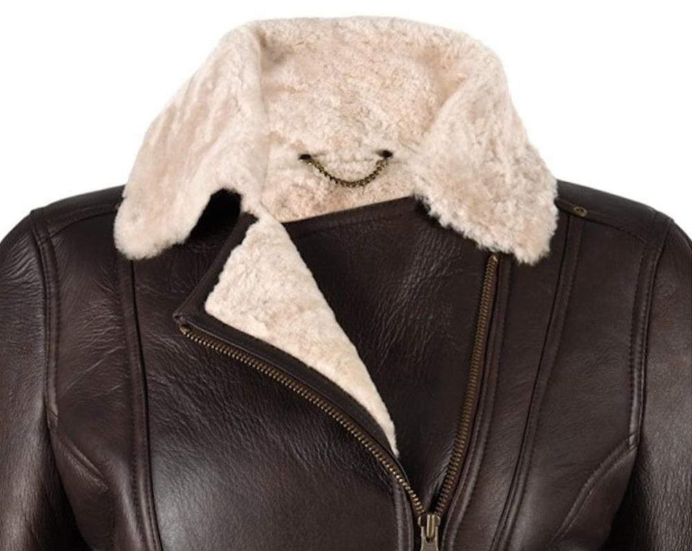 Lambland Ladies Luxury Leather And Sheepskin Jacket With Aviator Finish