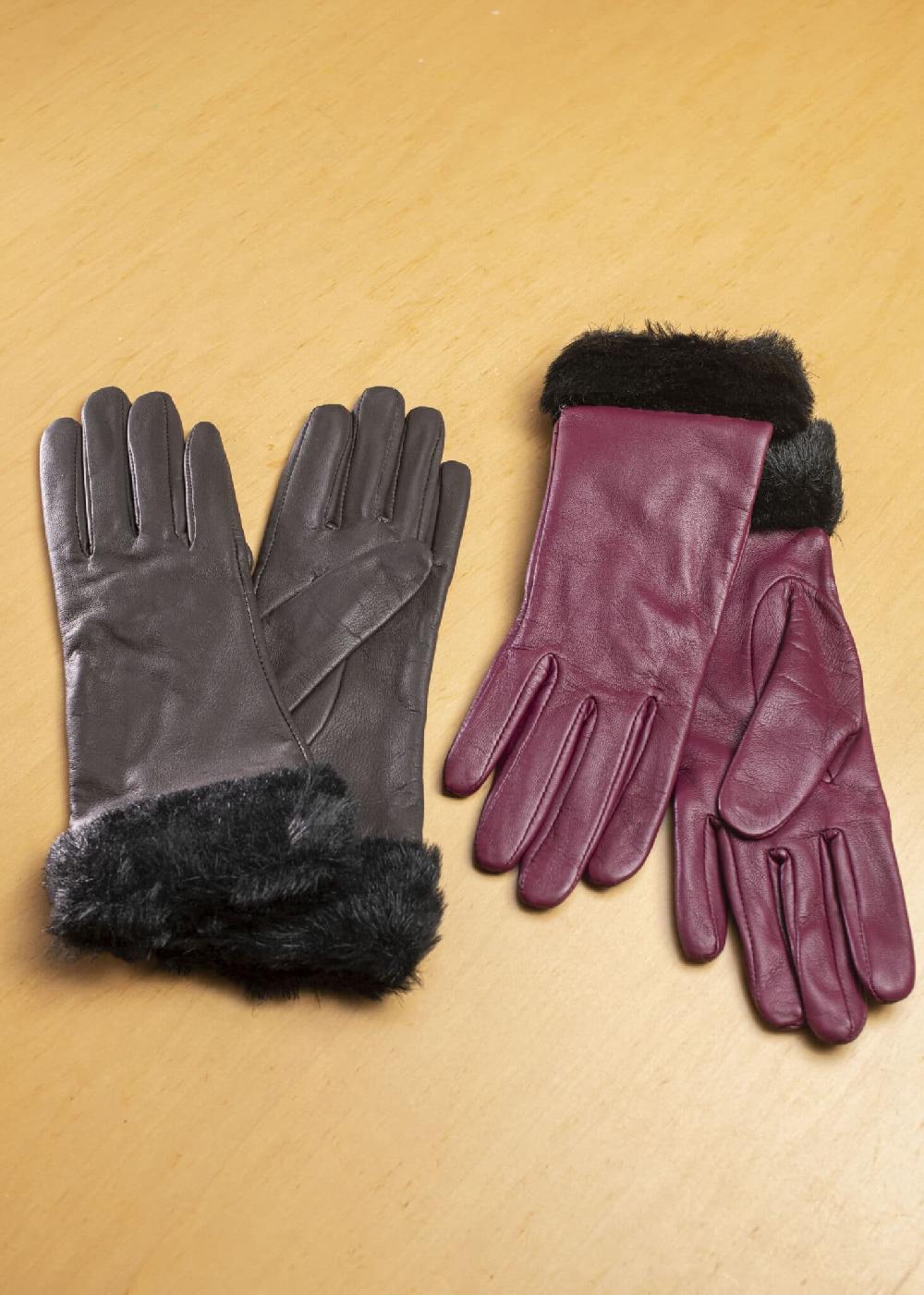 lambland Ladies Premium Leather Gloves with Faux Fur Cuff