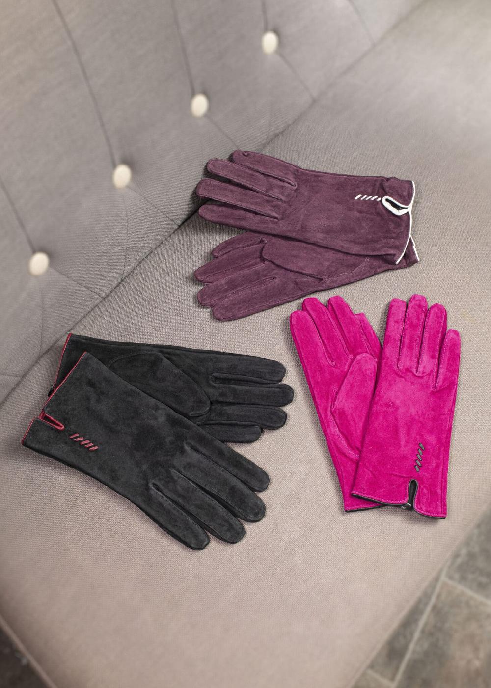 lambland Ladies Suede Gloves with Stitching Pattern Detail