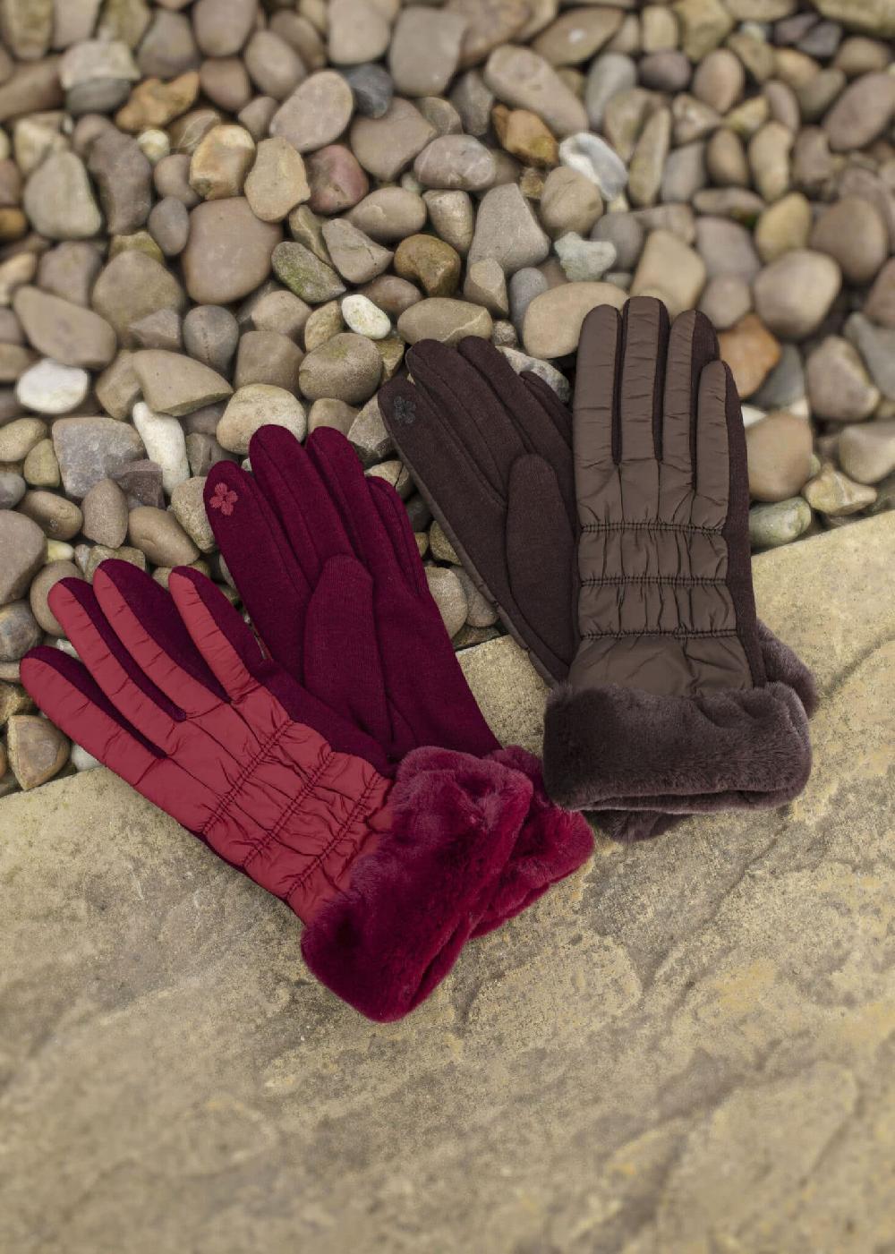 lambland Ladies Warm & Soft Winter Gloves with Faux Fur Cuff