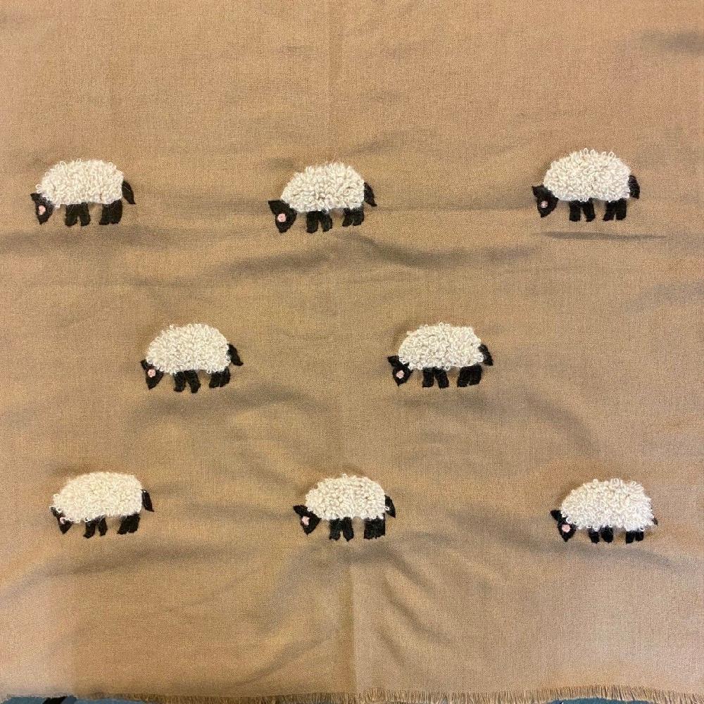 Lambland Beige Scarf With Mohair Sheep Design