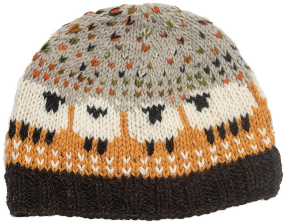 Lambland Chunky Knit Sheep Beanie Hat – Ochre Multi