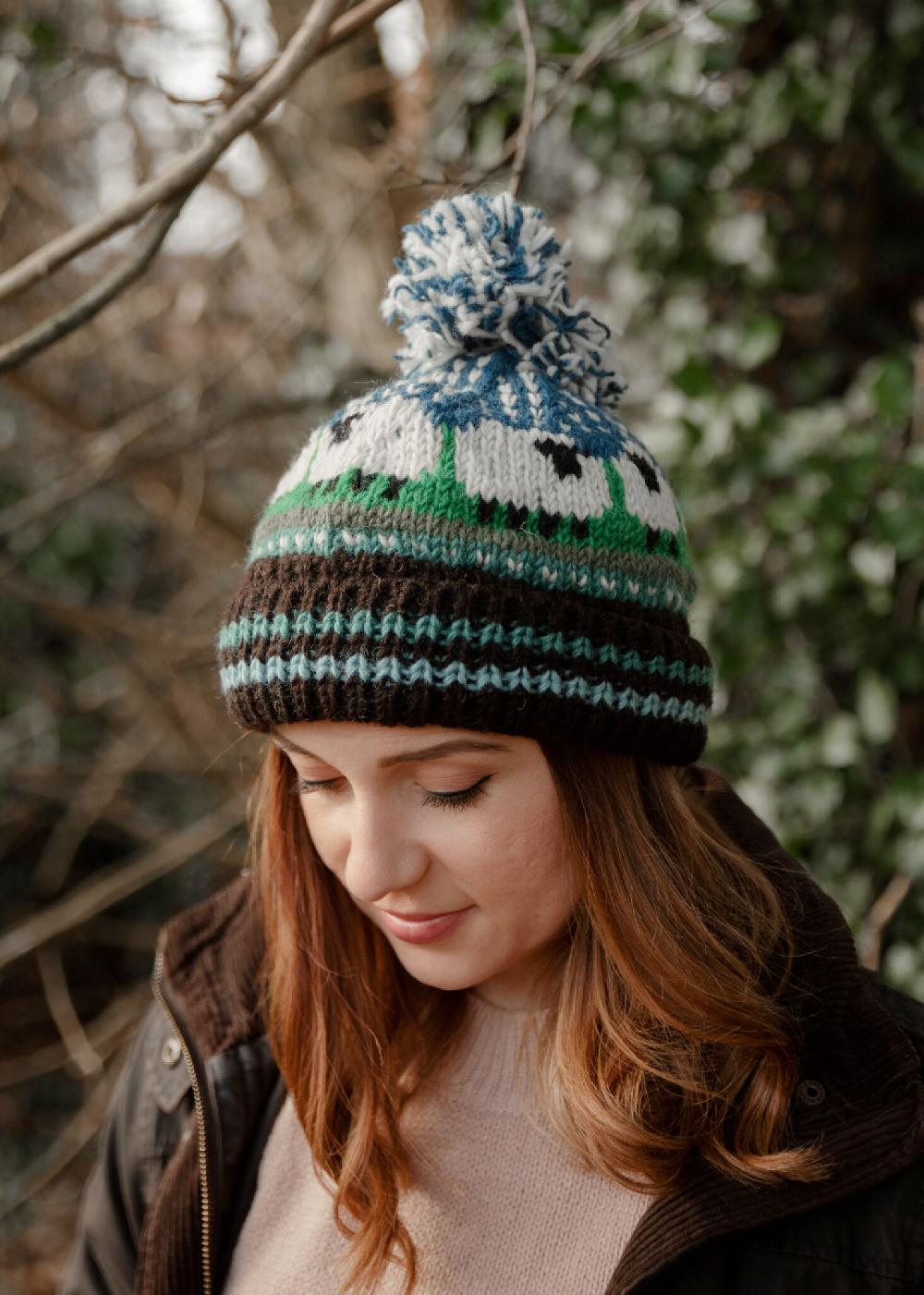 lambland Chunky Knit Sheep Bobble Hat – Blue