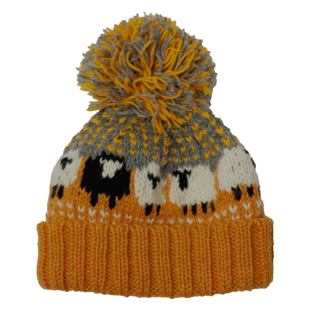 Lambland Chunky Knit Sheep Bobble Hat – Ochre