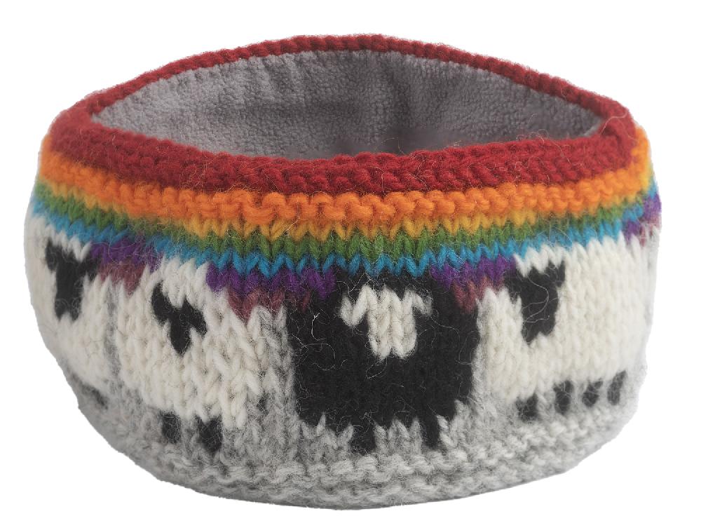 Lambland Chunky Knit Sheep Headband – Grey Rainbow