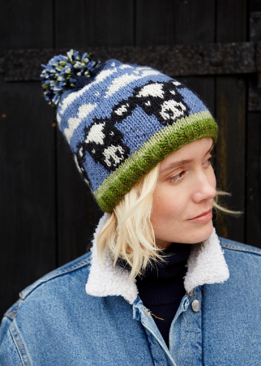 lambland Hand Knitted Dairy Cow Bobble Hat