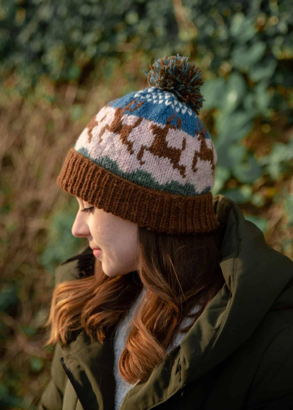 Lambland Hand Knitted Deer Pattern Bobble Hat