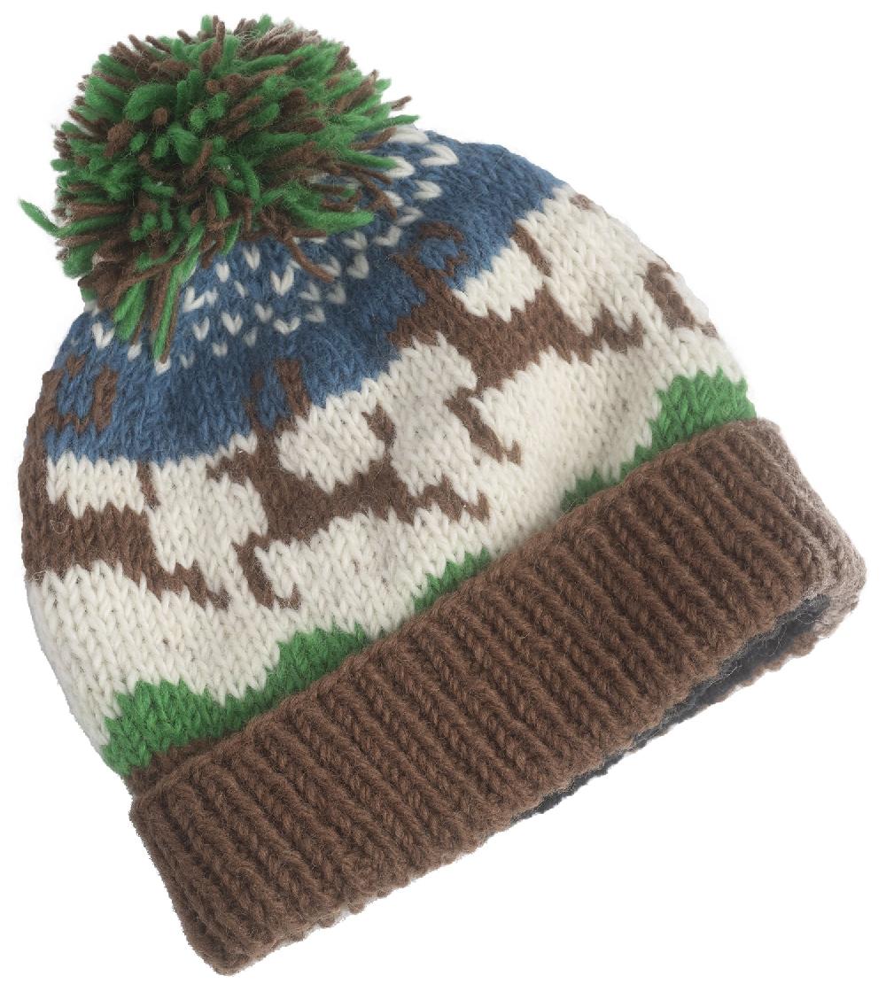 Lambland Hand Knitted Deer Pattern Bobble Hat