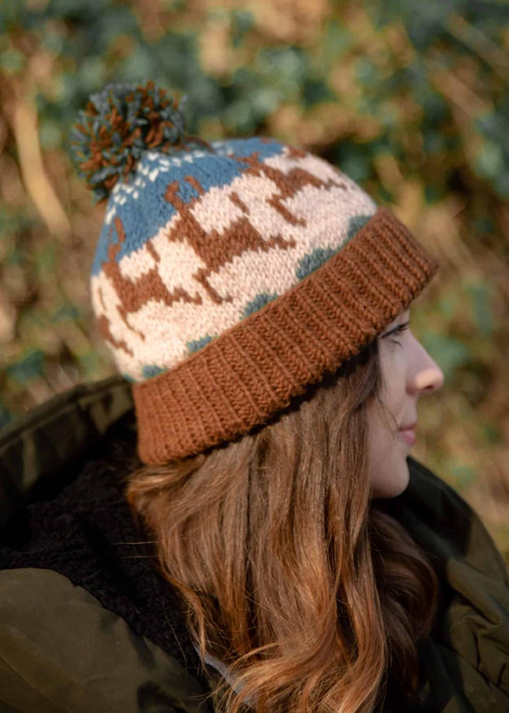 lambland Hand Knitted Deer Pattern Bobble Hat